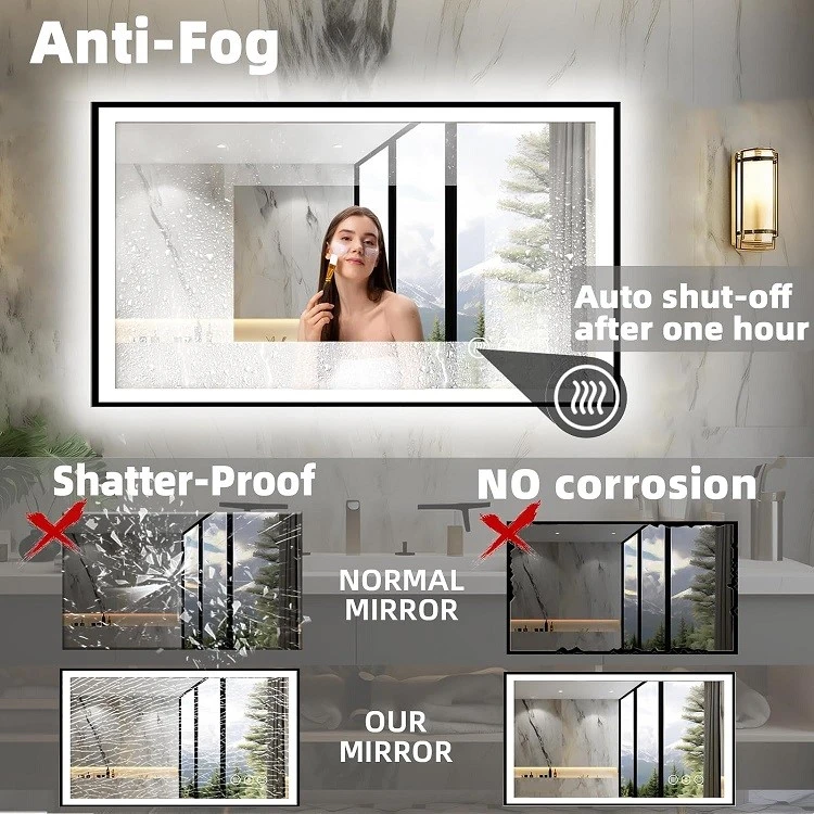 rectangular wall mirror with lights-defogging rectangular wall mirror with lights-defogging