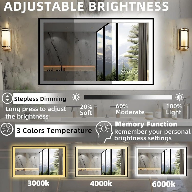rectangular wall mirror with lights-dimming rectangular wall mirror with lights-dimming